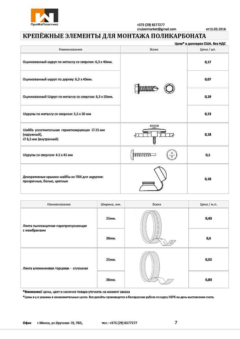 Крепежные элементы для монтажа поликарбоната