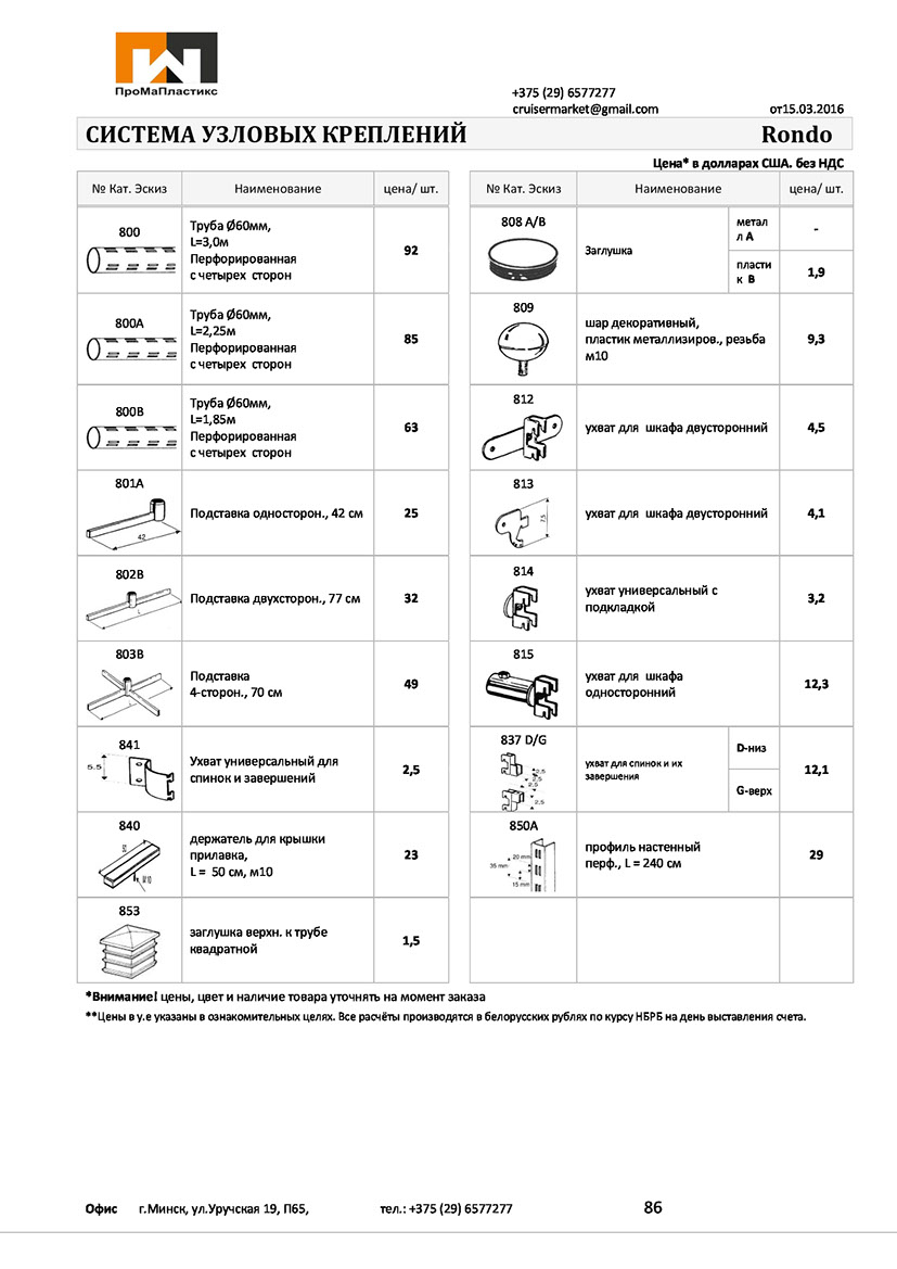 Легкозборная система узловых креплений Rondo: трубы перфорированные, подставки, заглушки, держатели